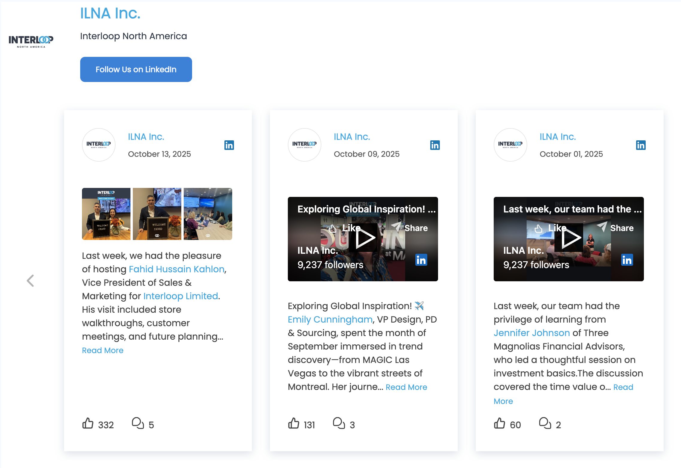 Linked In Post Profile Page - Interloop NA